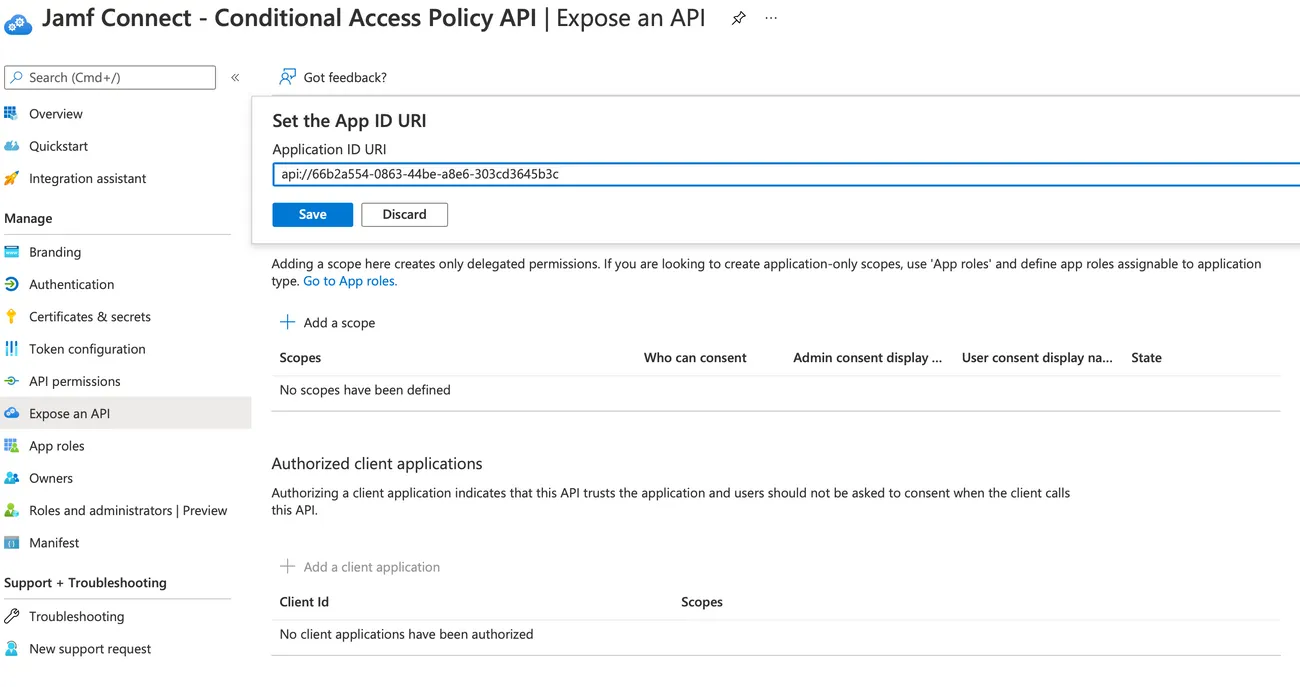 Jamf Connect expose an API screen
