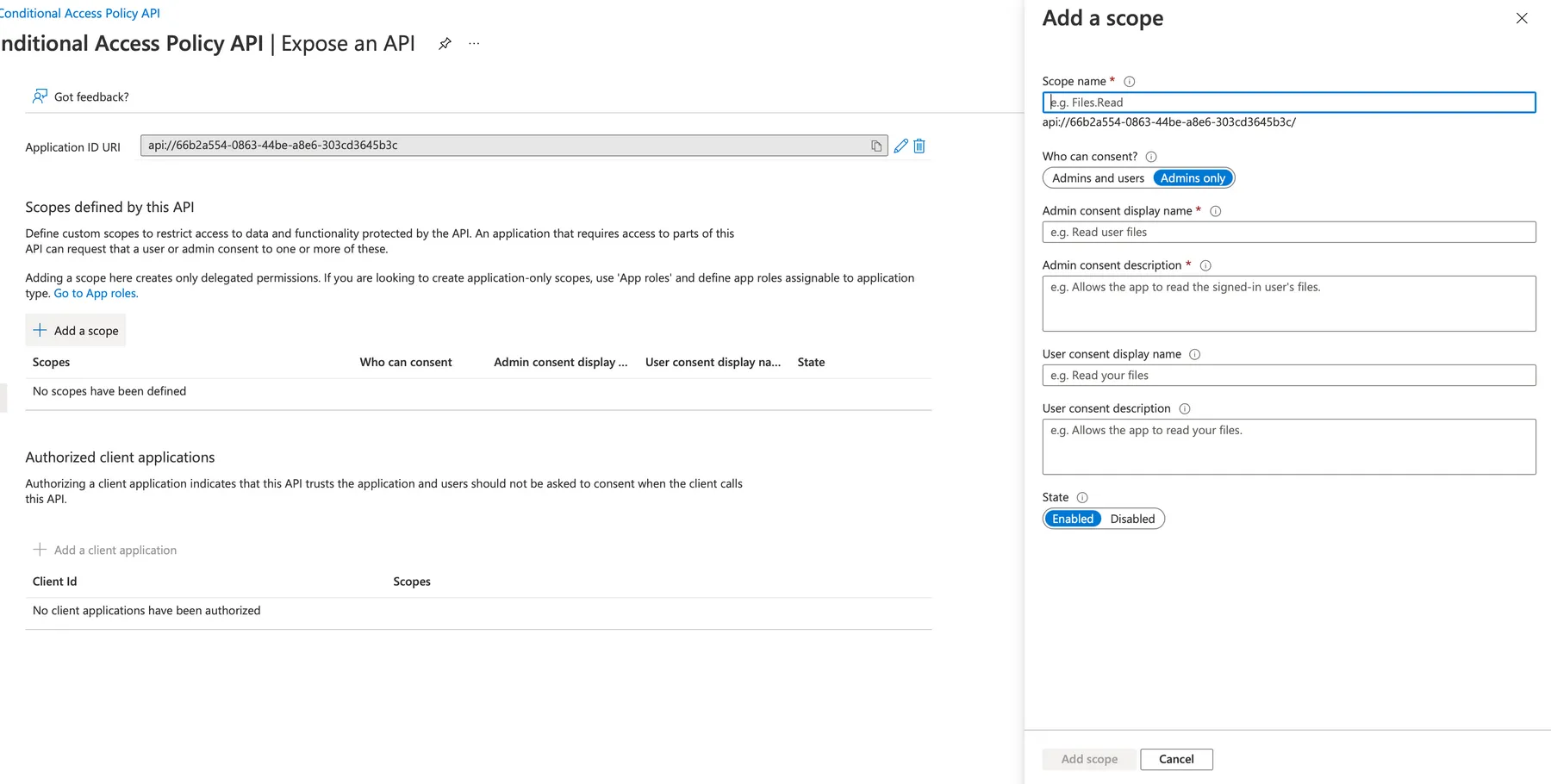 Jamf Connect Expose an API, add a scope tab.