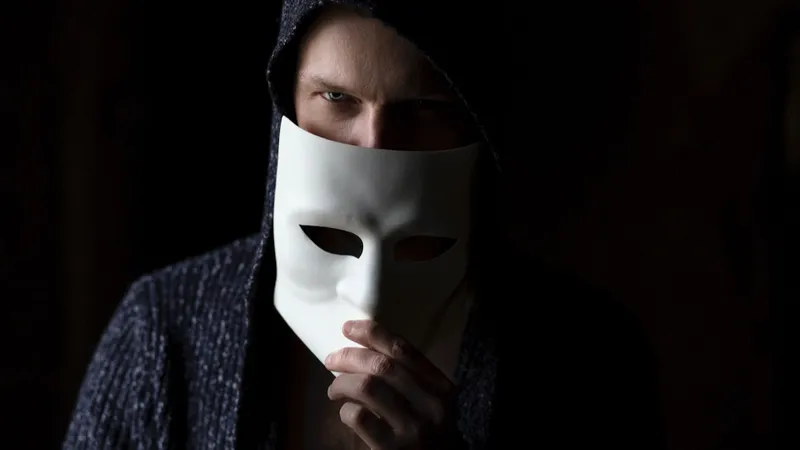 Person behind a mask appearing to be something they are not