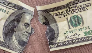 One hundred dollar bill torn in half