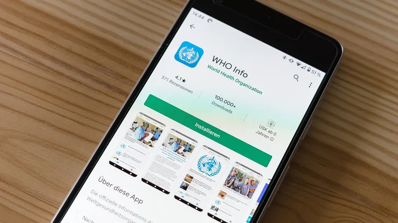 Image of a WHO contact tracing app on an iPhone