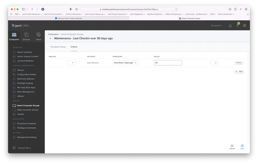 Workflow showing Last Check-in criteria more than x days ago.
