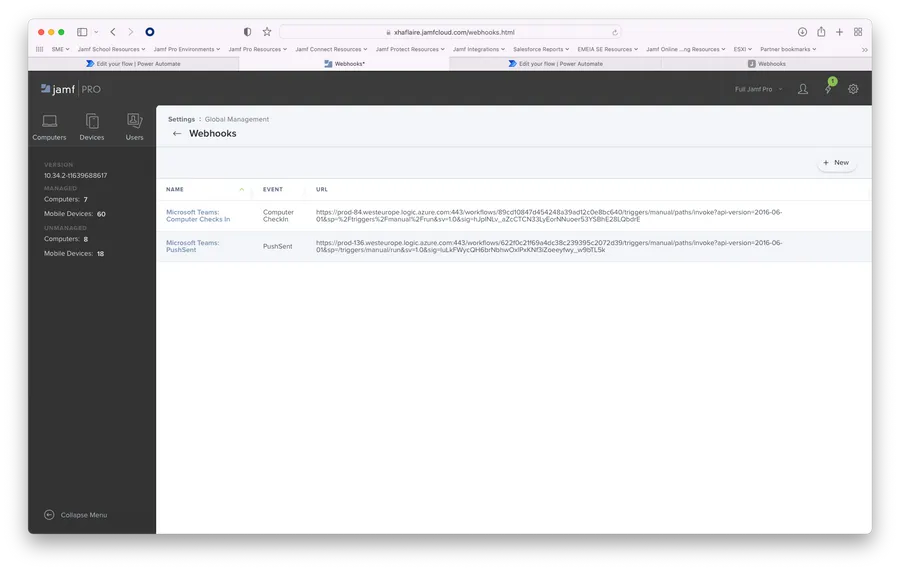 Workflow to create Webhooks.