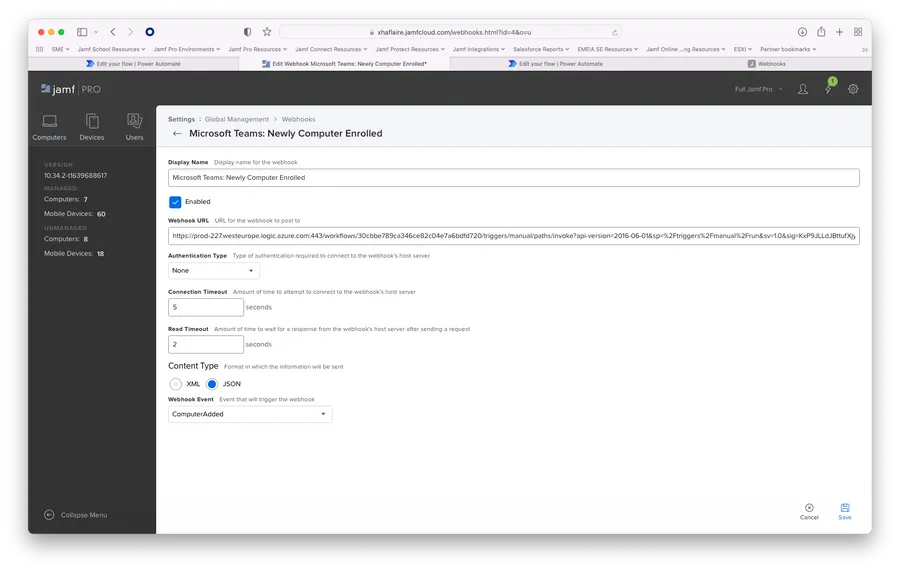 Workflow how to create Webhooks next step.