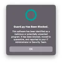 Jamf Protect message box detecting and preventing the OS X.WildPressure malware