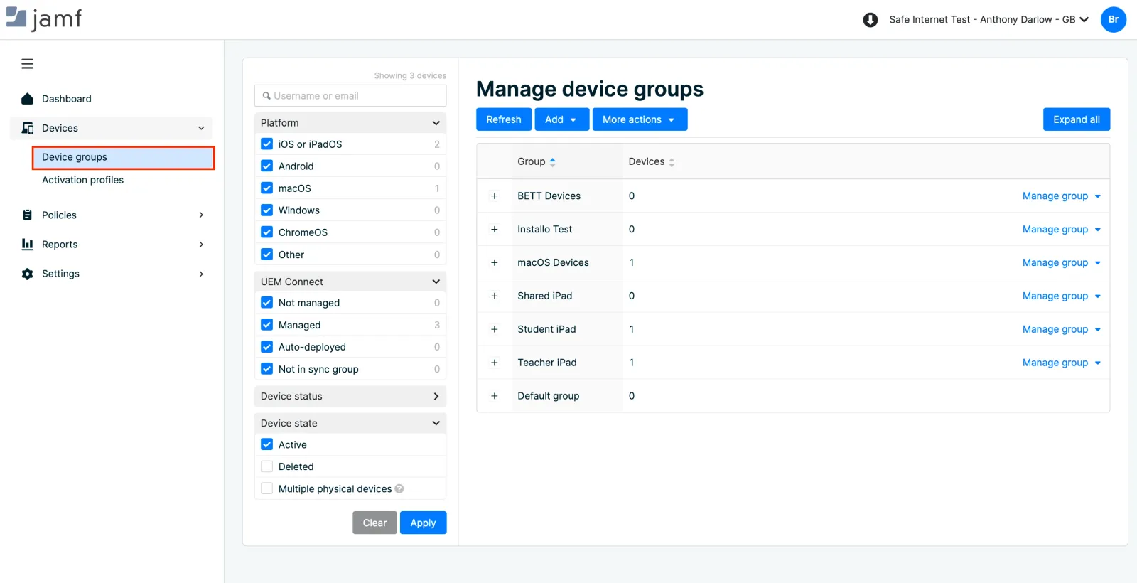 Jamf School screen visually showing the process outlined in above copy.