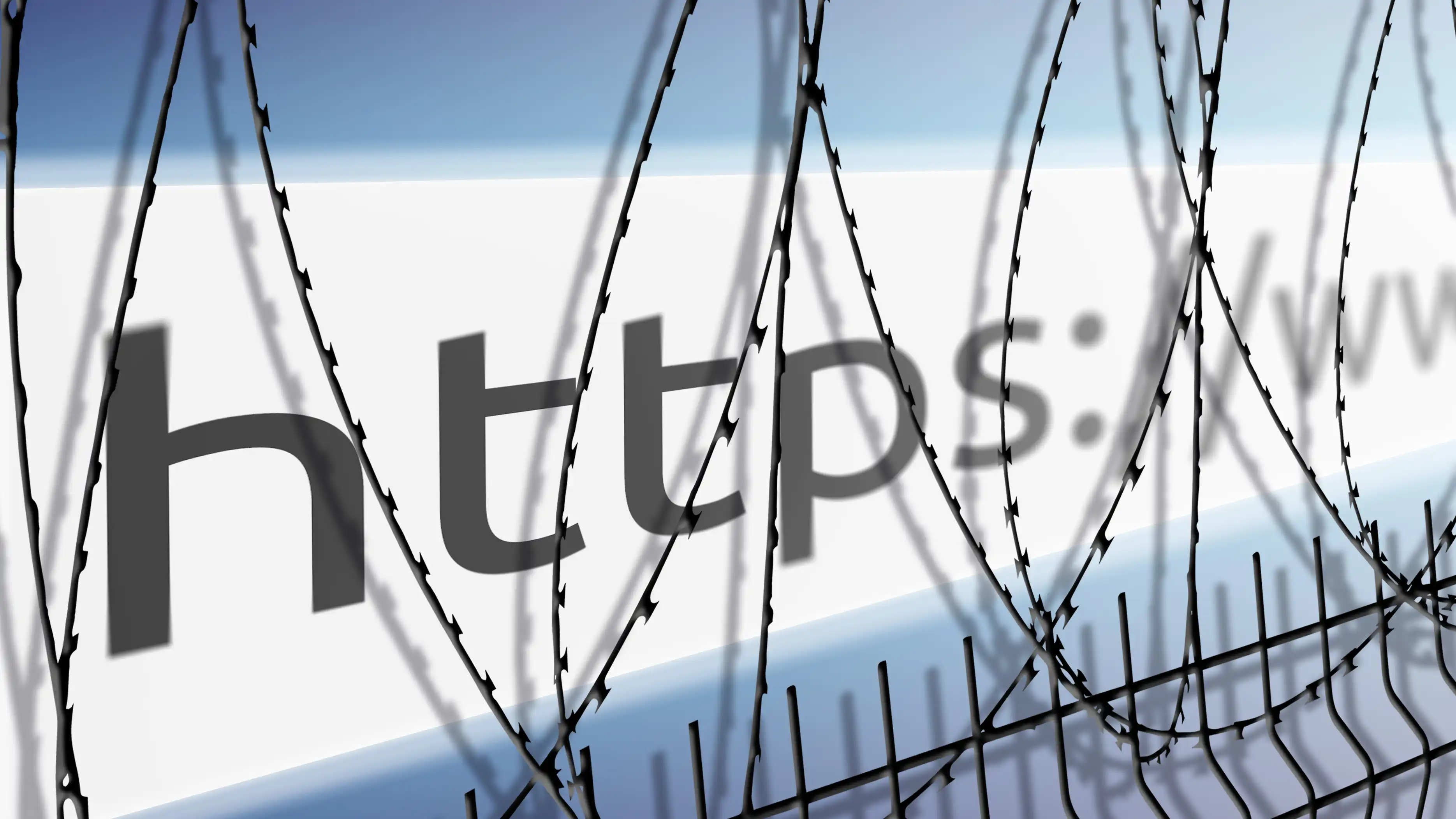 A URL blocked with barbed wire illustrates on-device content filtering with Jamf and Apple that blocks unsafe websites.