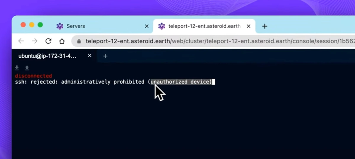 Screen showing unauthorized device from a non-trusted computer