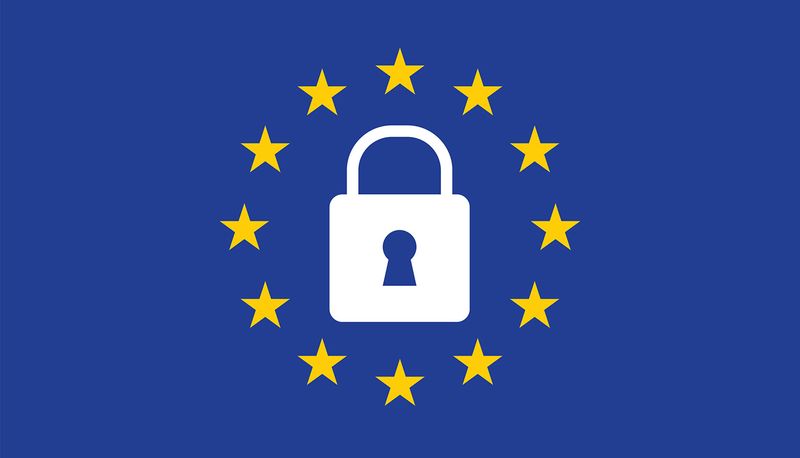 European Union Flag with a padlock in the center.