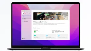 Self Service+ home screen showing custom company intro and security information