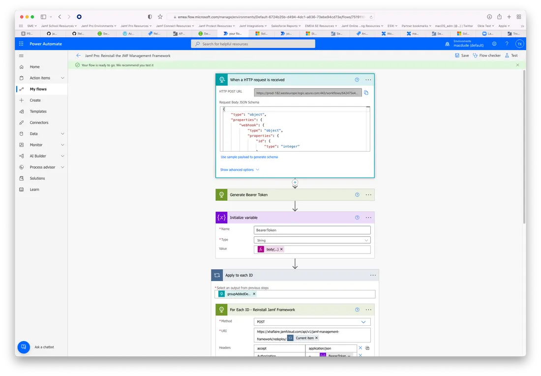 Workflow showing the HTTP POST URL.
