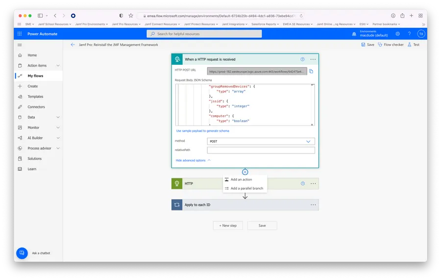 Workflow showing generating an HTTP action workflow.
