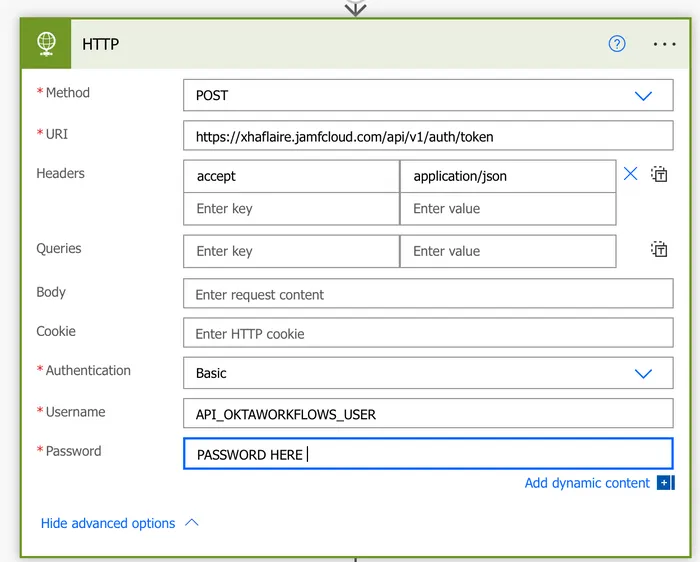 Workflow showing HTTP POST workflow.