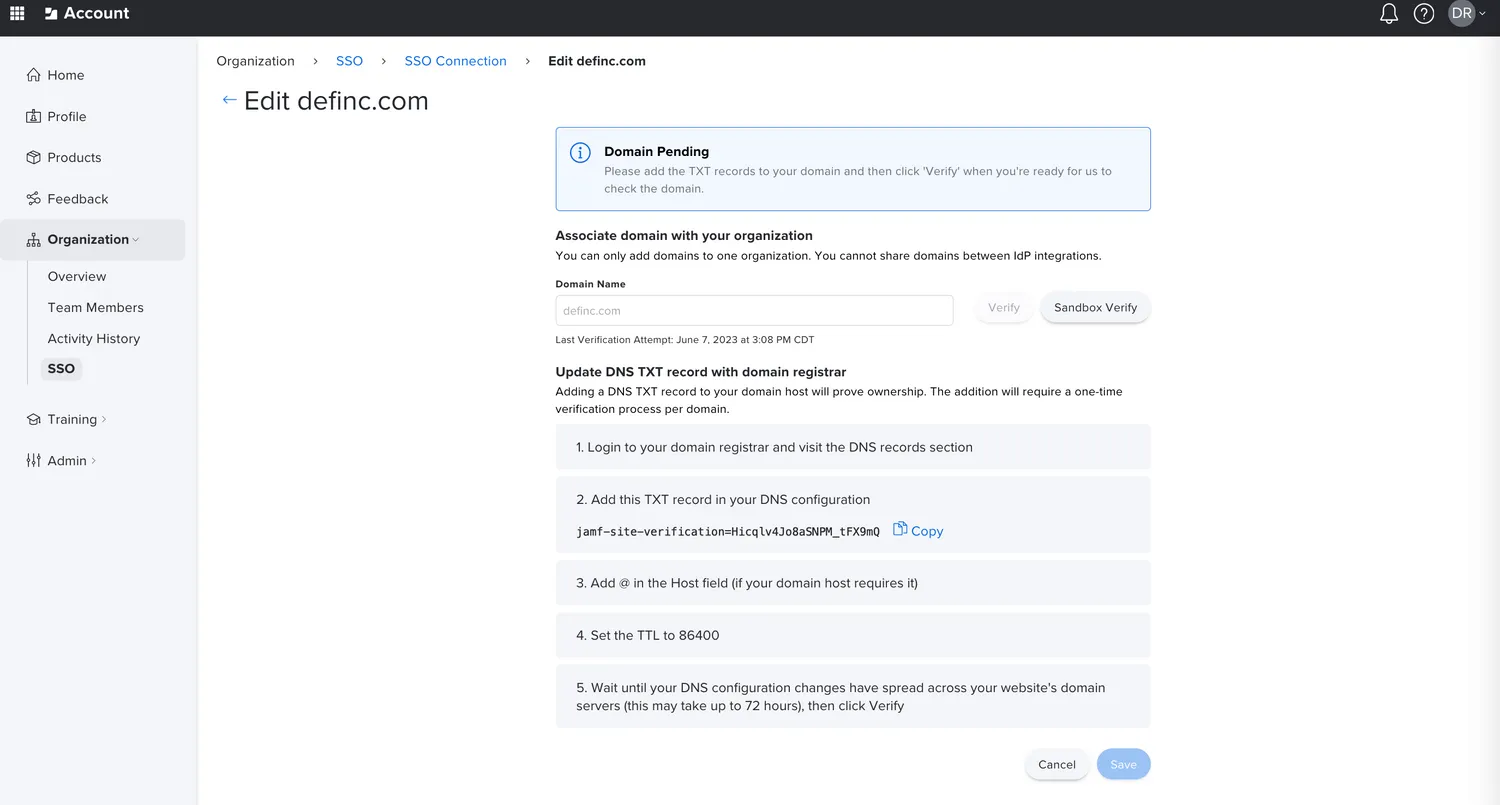 How to configure identity provider (idP) in Jamf Account.