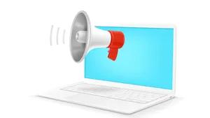 Image of laptop with bullhorn.