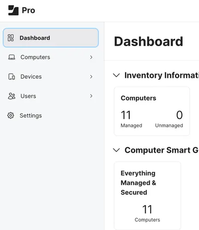 Close up of the dashboard in Jamf Pro 11.