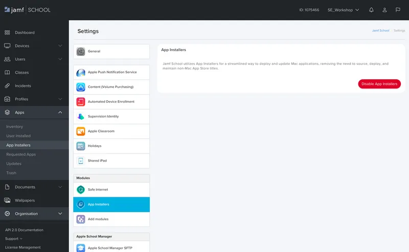 Screenshot of Jamf School App Installers