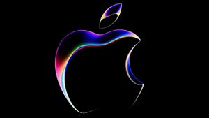 Apple logo displayed with a colorful, ray-tracing effect