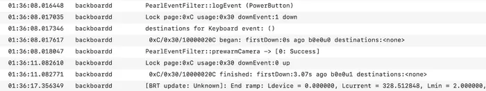 backboardd logs the exact time when a button is pressed down, and when it’s been released.
