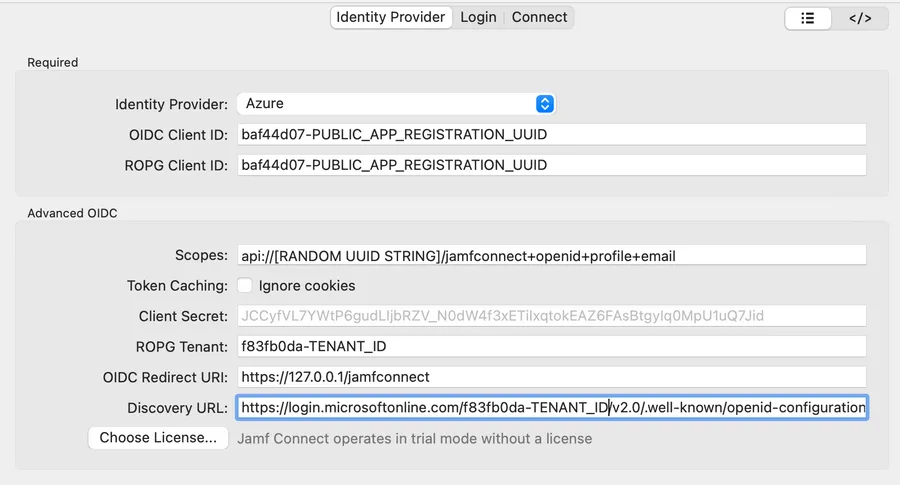 screenshot of identity provider tab