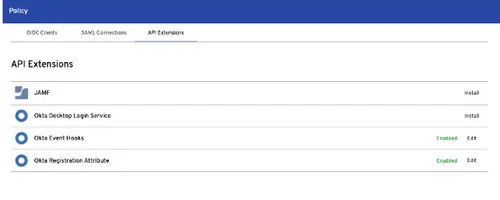 screenshot showing Beyond Identity API extensions and Jamf integration