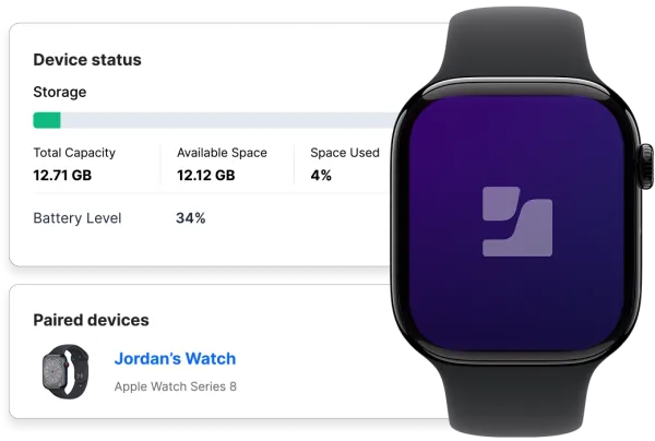 Image showing Device status and Paired devices fields alongside an image of an Apple Watch.