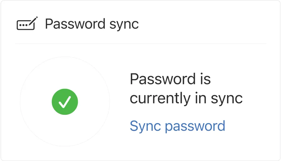 Password synchronization status is displayed, showing
