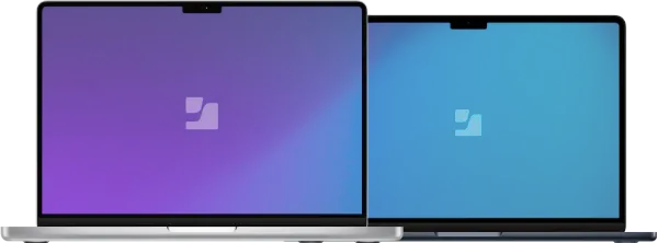 Apple MacBooks displaying a purple and blue gradient wallpaper with the Jamf logo.