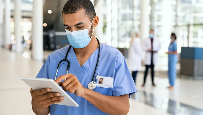 Medical professional uses Jamf-protected device.