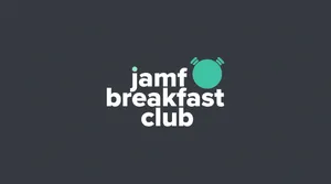 The Jamf Breakfast Club logo, white text with a green silhouette of an alarm clock