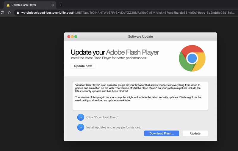 Screenshot of fake installer taken by Jamf on April 12, 2021. Adobe Flash Player reached End of Life on 12/31/2020