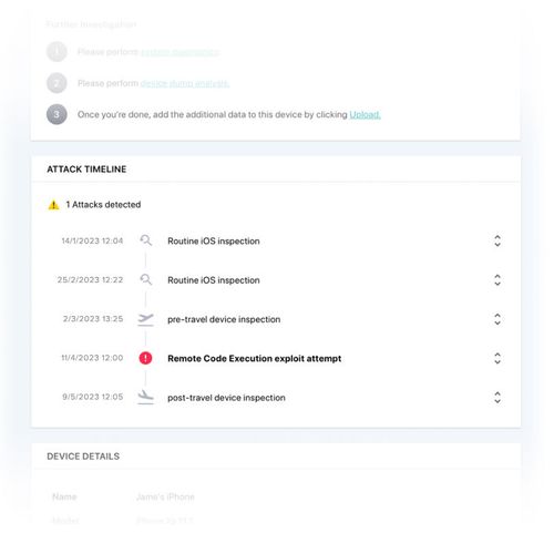 Screenshot of an attack timeline delivered by Jamf Executive Protection.