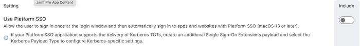 Setting in Jamf Pro to turn platform SSO on or off