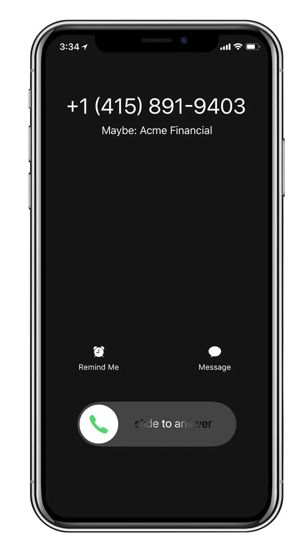 An image of an iPhone screen with a notification for an incoming call, possibly from